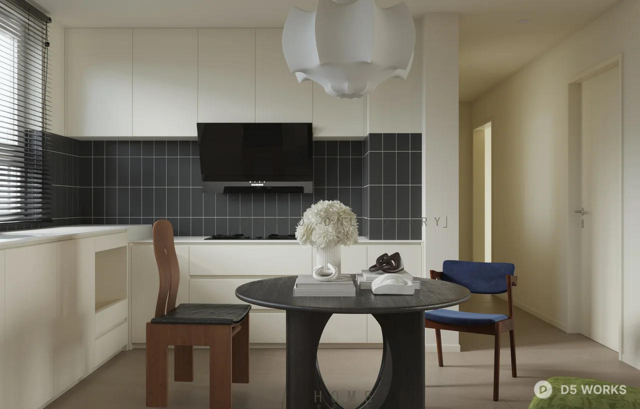 Minimalist Living Dining Space With Mustard Sofa 3d model thumbnail 6