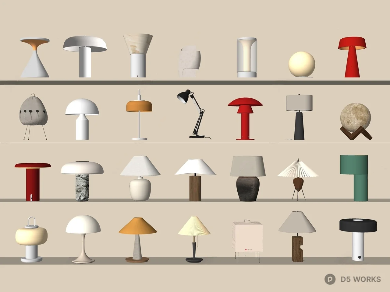Mid Century Modern Table Lamp Collection 3d model thumbnail 2
