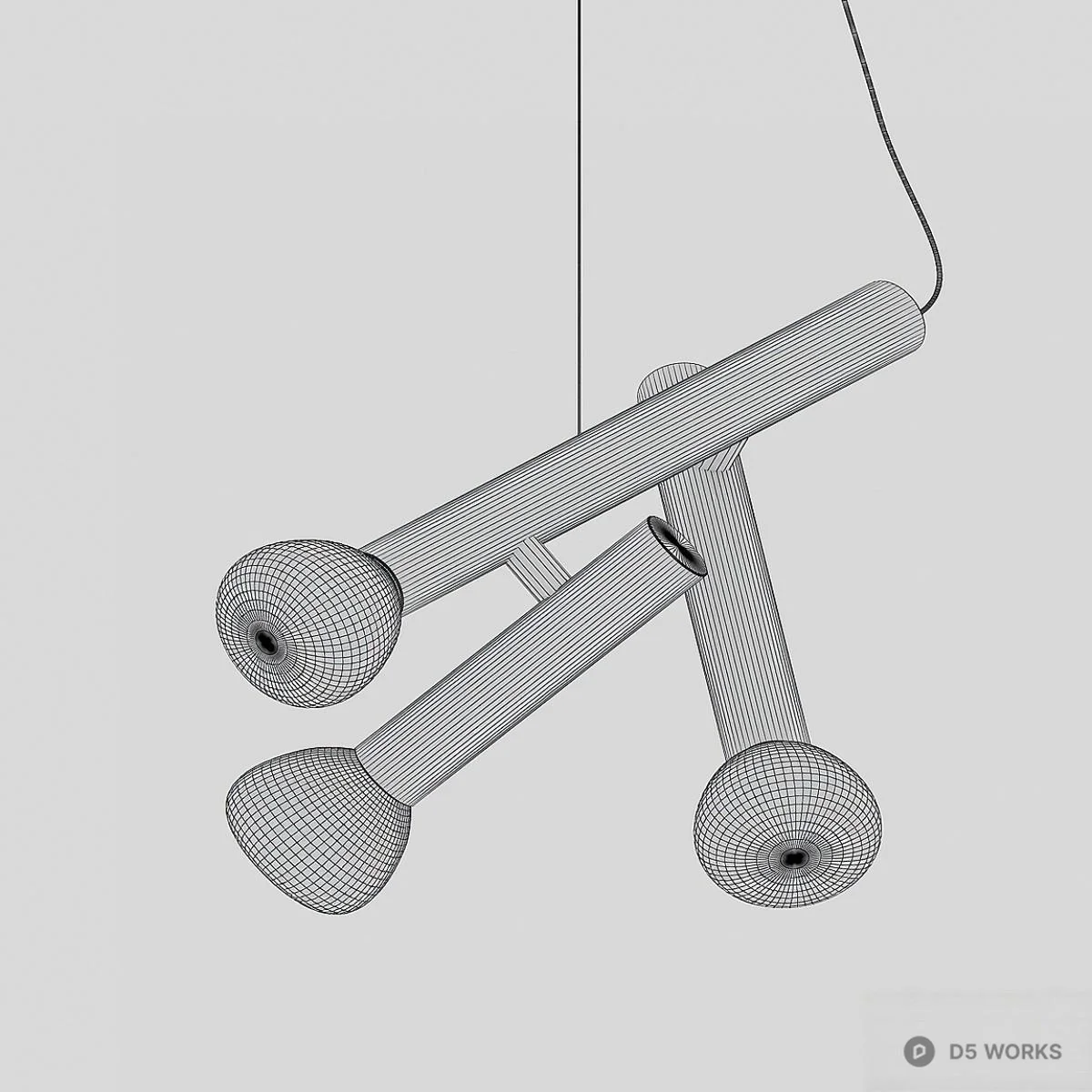 Minimalist Black Rod Pendant Lamp With Opal Spheres 3d model thumbnail 2