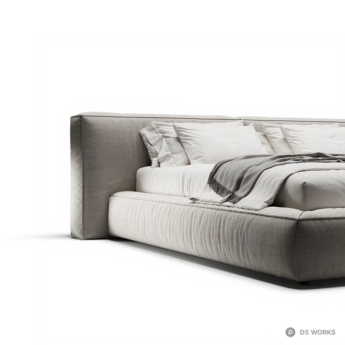Upholstered Platform Bed With Integrated Headboard 3d model thumbnail 3