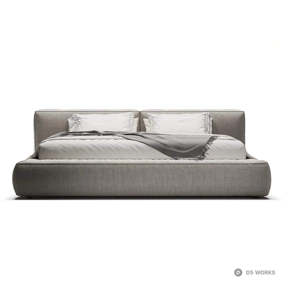 Upholstered Platform Bed With Integrated Headboard 3d model thumbnail 4