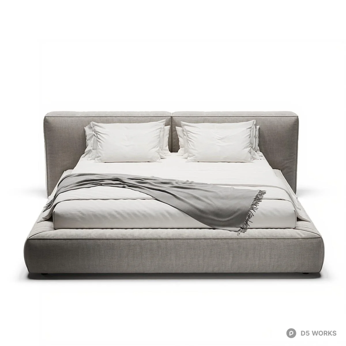 Upholstered Platform Bed With Integrated Headboard 3d model thumbnail 5