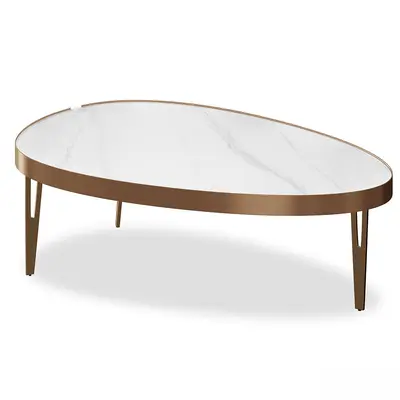 Marble Top Oval Coffee Table With Brass Legs 3d model