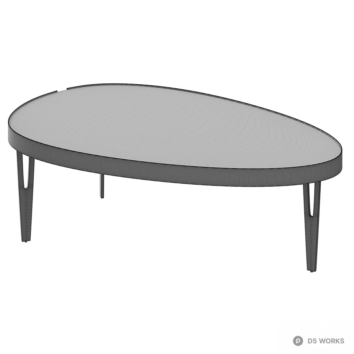 Marble Top Oval Coffee Table With Brass Legs 3d model thumbnail 2