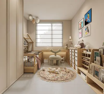 Modern Minimalist Children's Room with Bright Warm Ambiance 3d model