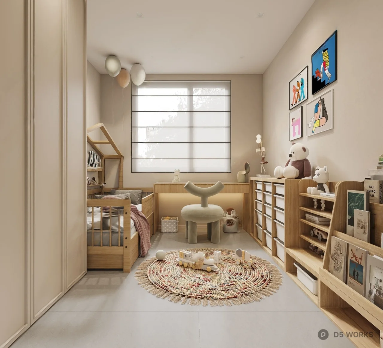 Modern Minimalist Children's Room with Bright Warm Ambiance 3d model - Image 1