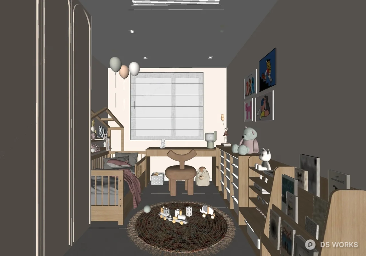 Modern Minimalist Children's Room with Bright Warm Ambiance 3d model thumbnail 2