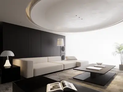 Minimalist Living Room with Curved Ceiling 3d model