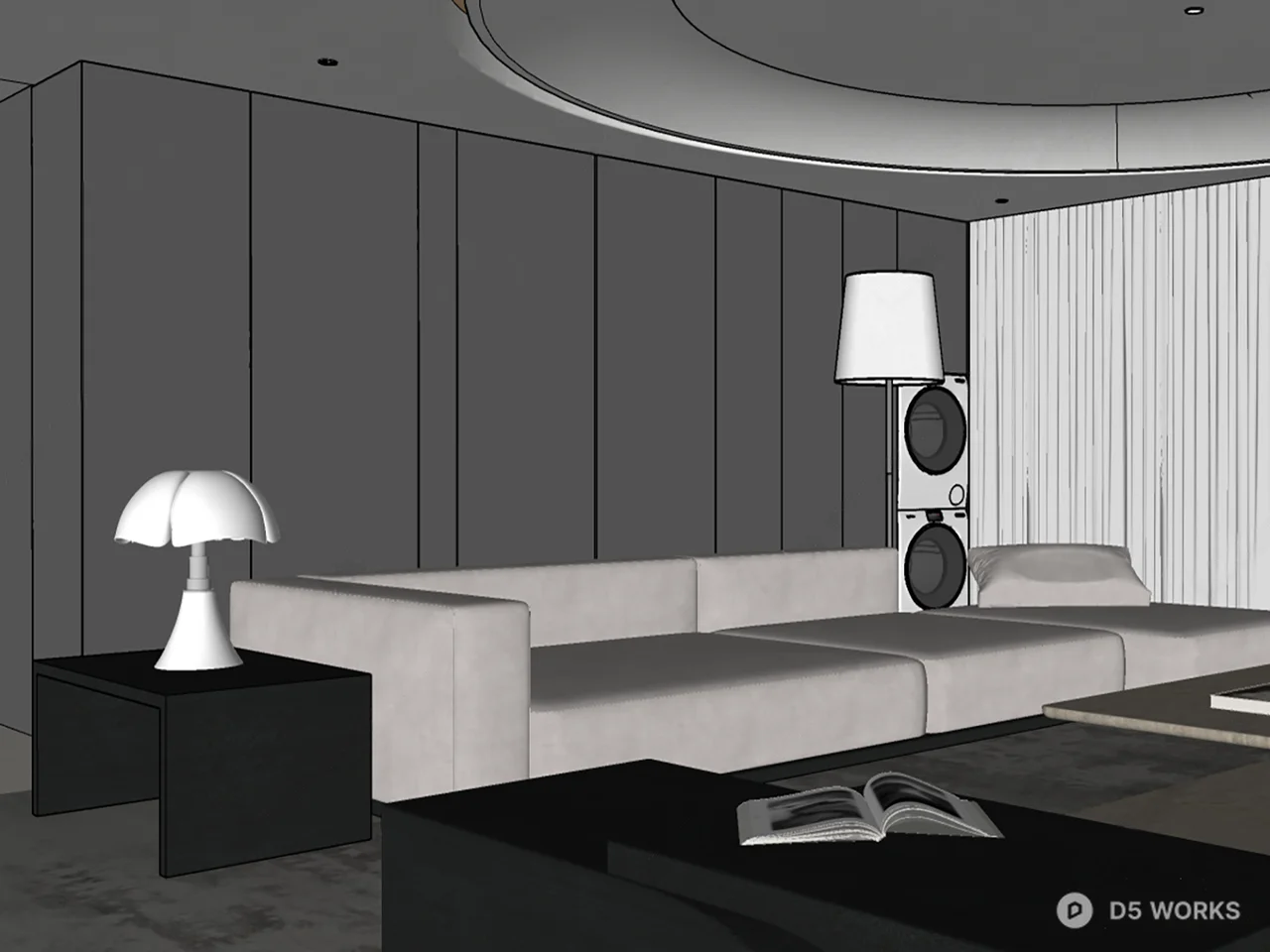 Minimalist Living Room with Curved Ceiling 3d model thumbnail 2