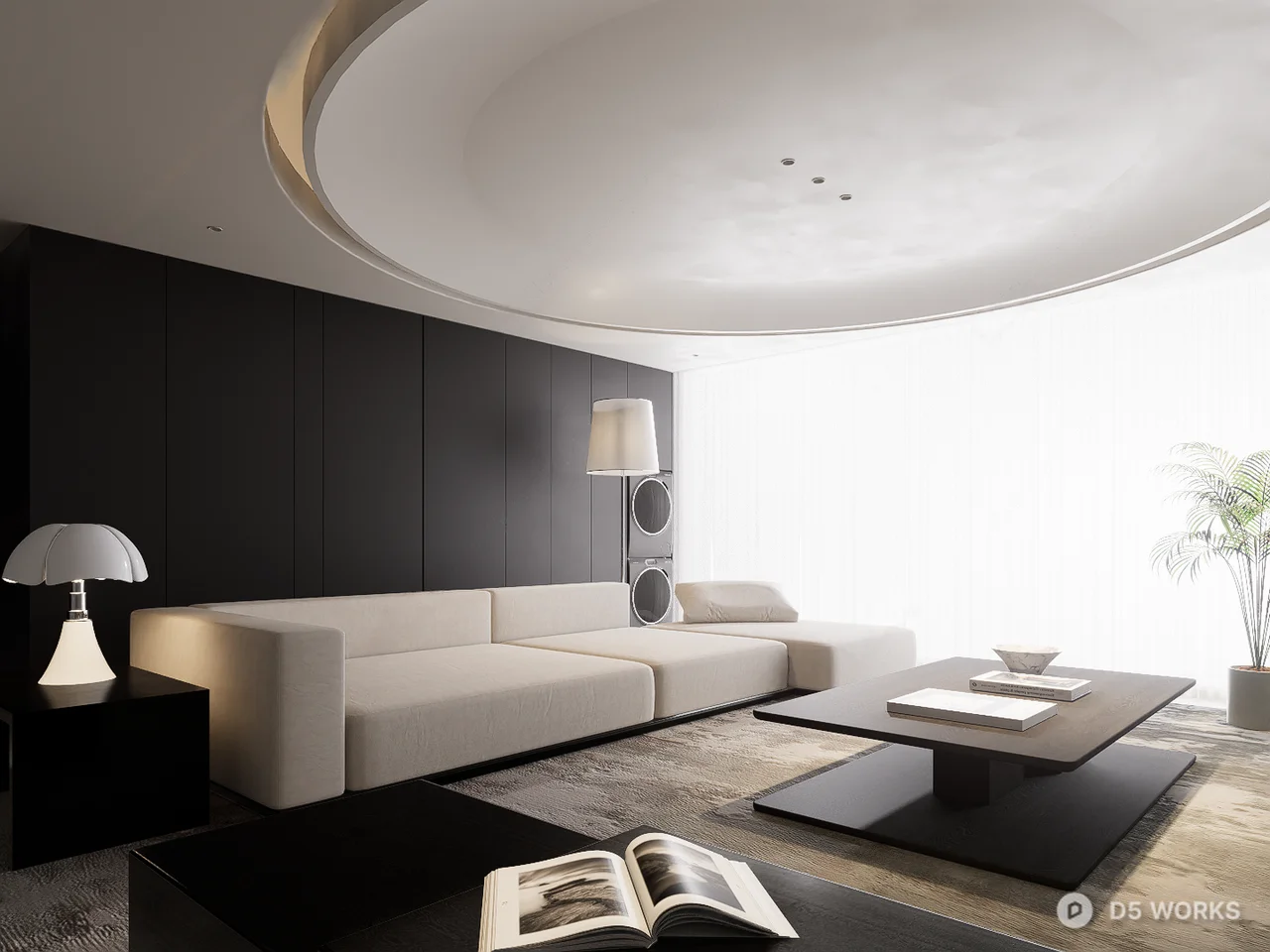 Minimalist Living Room with Curved Ceiling 3d model - Image 1