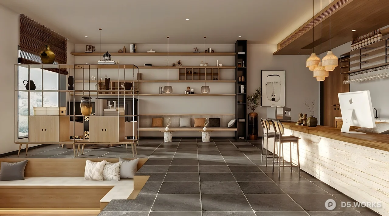 Modern Minimalist Coffee Shop Interior 3d model - Image 1