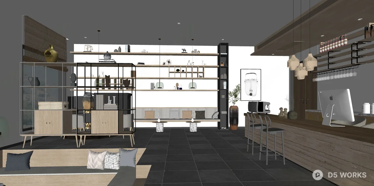 Modern Minimalist Coffee Shop Interior 3d model thumbnail 2