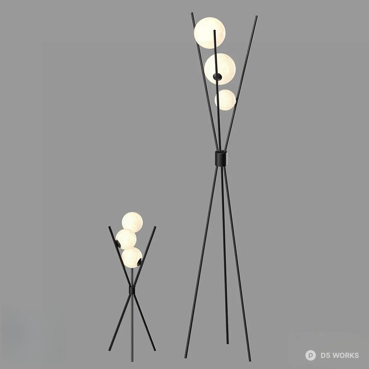 Minimalist Tripod Floor Lamp With Spherical Shades 3d model - Image 1