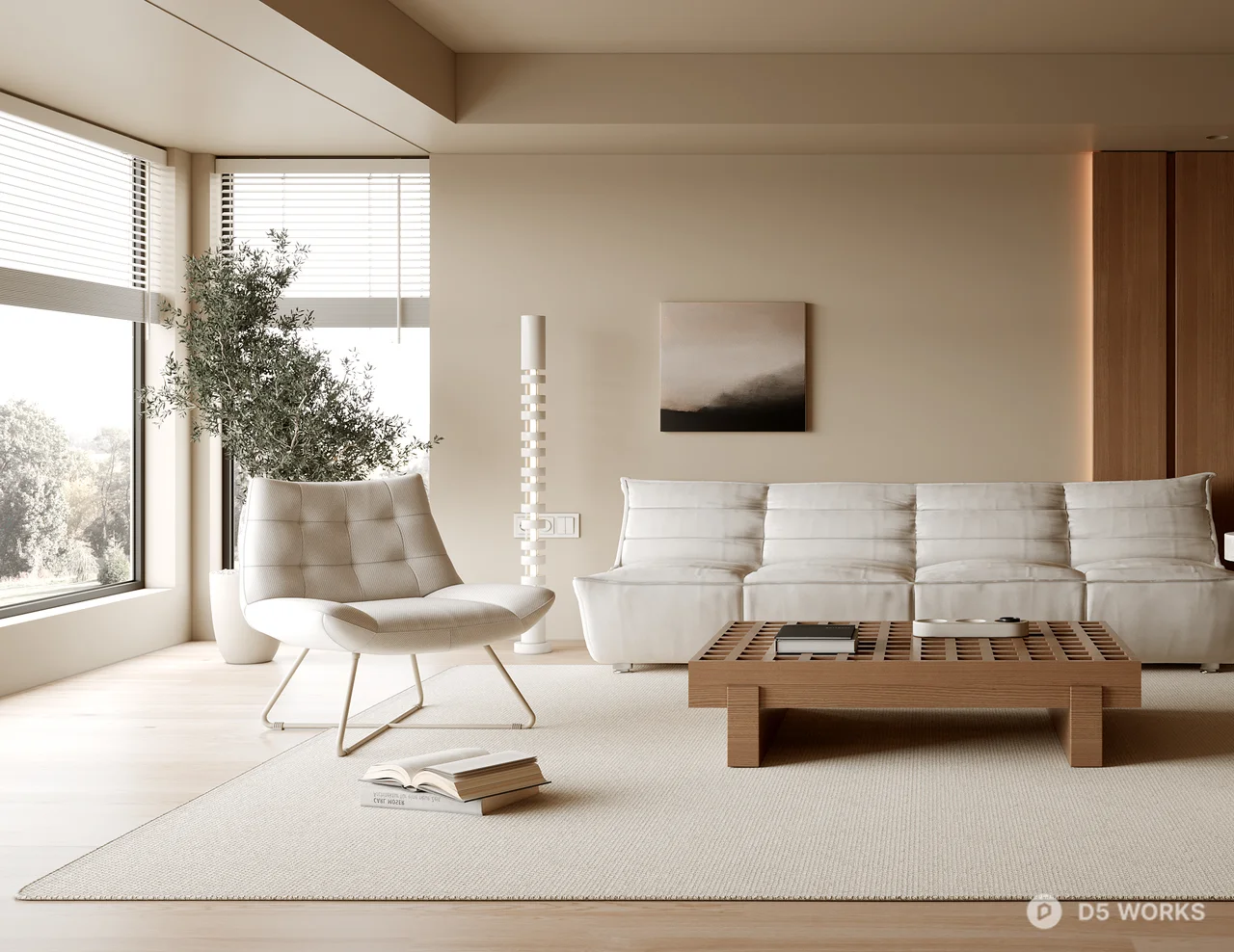 Minimalist Living Room with Wooden Accents 3d model thumbnail 2