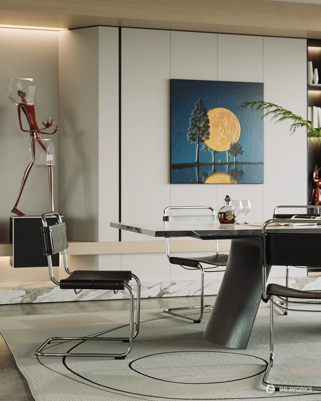 Minimalist Modern Dining Room With Integrated Storage And Art Accent 3d model thumbnail 2