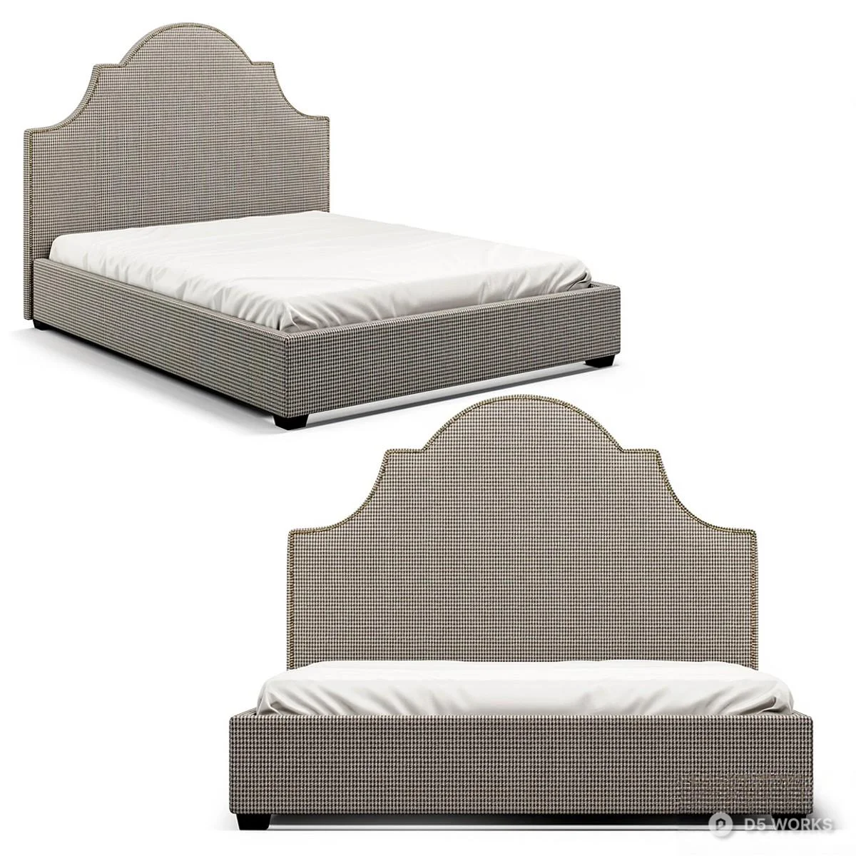 Upholstered Headboard Double Bed 3d model thumbnail 2