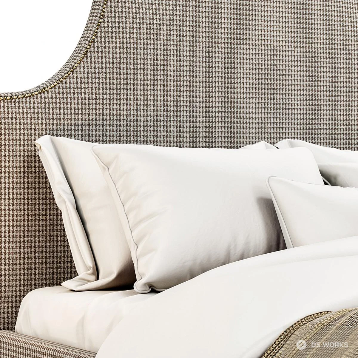 Upholstered Headboard Double Bed 3d model thumbnail 4
