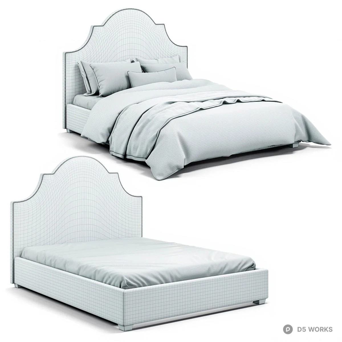 Upholstered Headboard Double Bed 3d model thumbnail 6