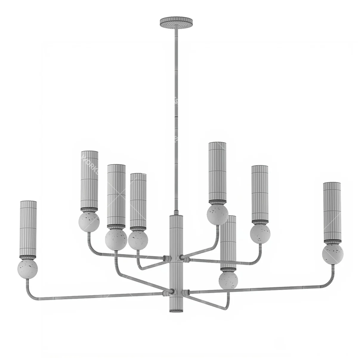 Brass Multi Arm Chandelier With Frosted Glass Shades 3d model thumbnail 2