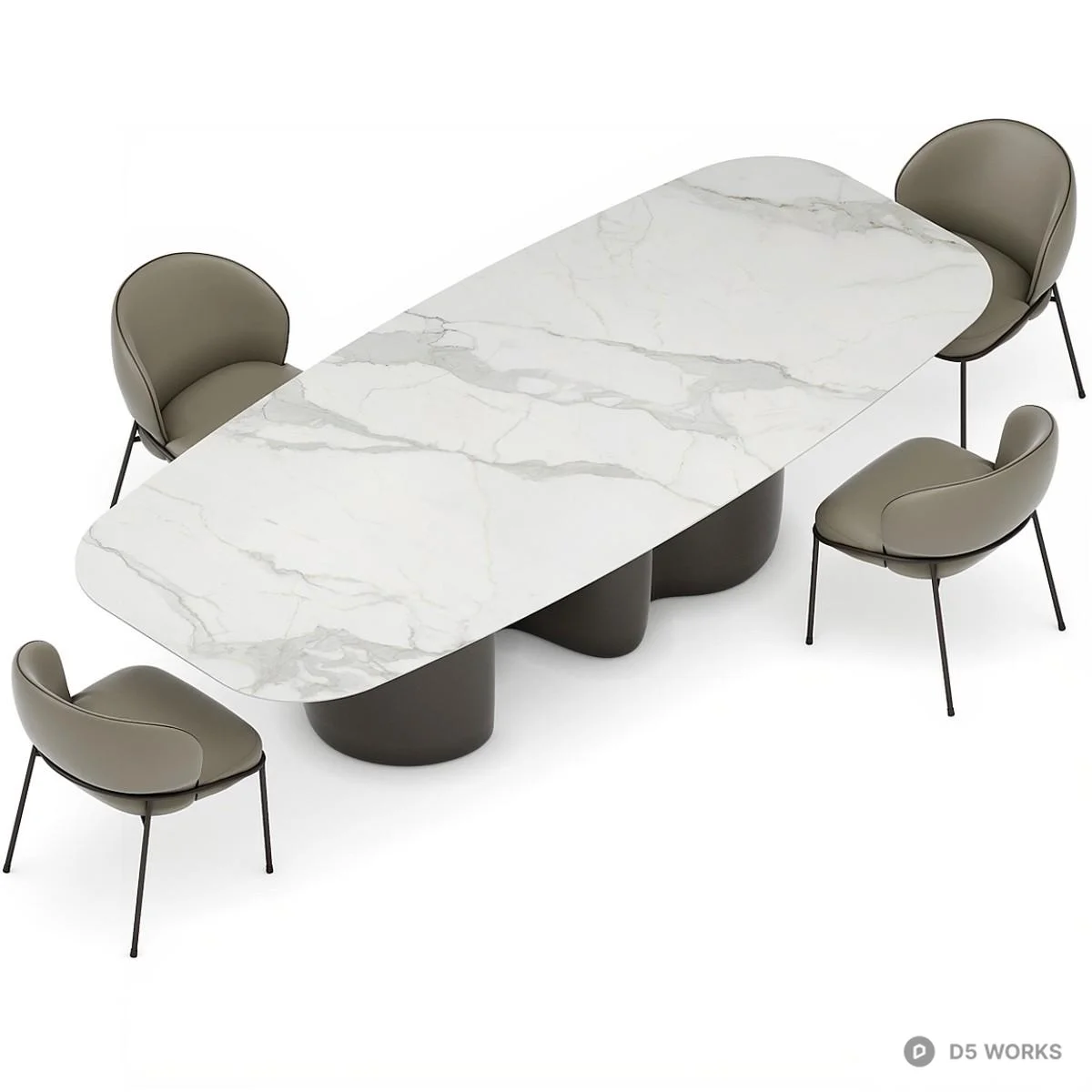 Marble Top Dining Table With Sculptural Base 3d model thumbnail 2