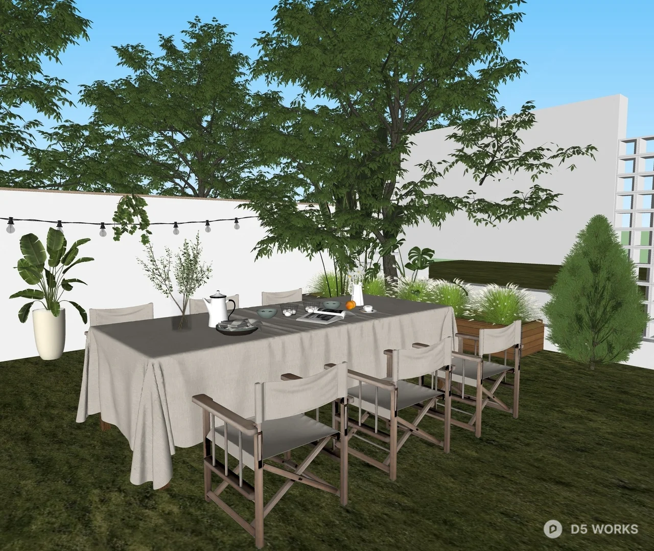 Modern Garden Balcony With Dining Set 3d model thumbnail 2