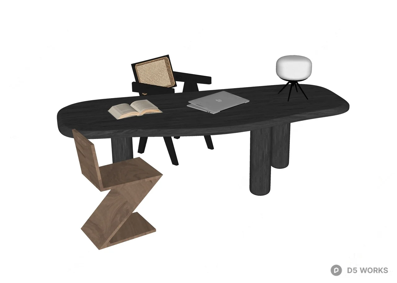 Organic Shape Wood Desk With Z-shaped Chair 3d model thumbnail 2