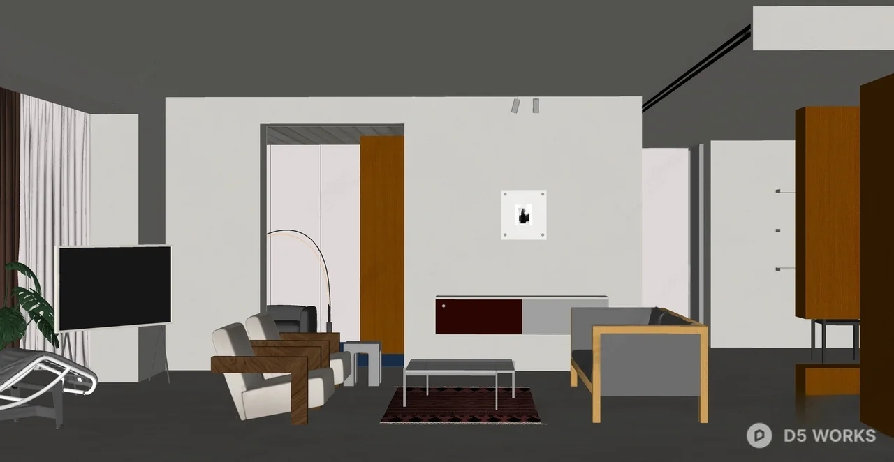Minimalist Living Room with Red Accent Rug 3d model thumbnail 2