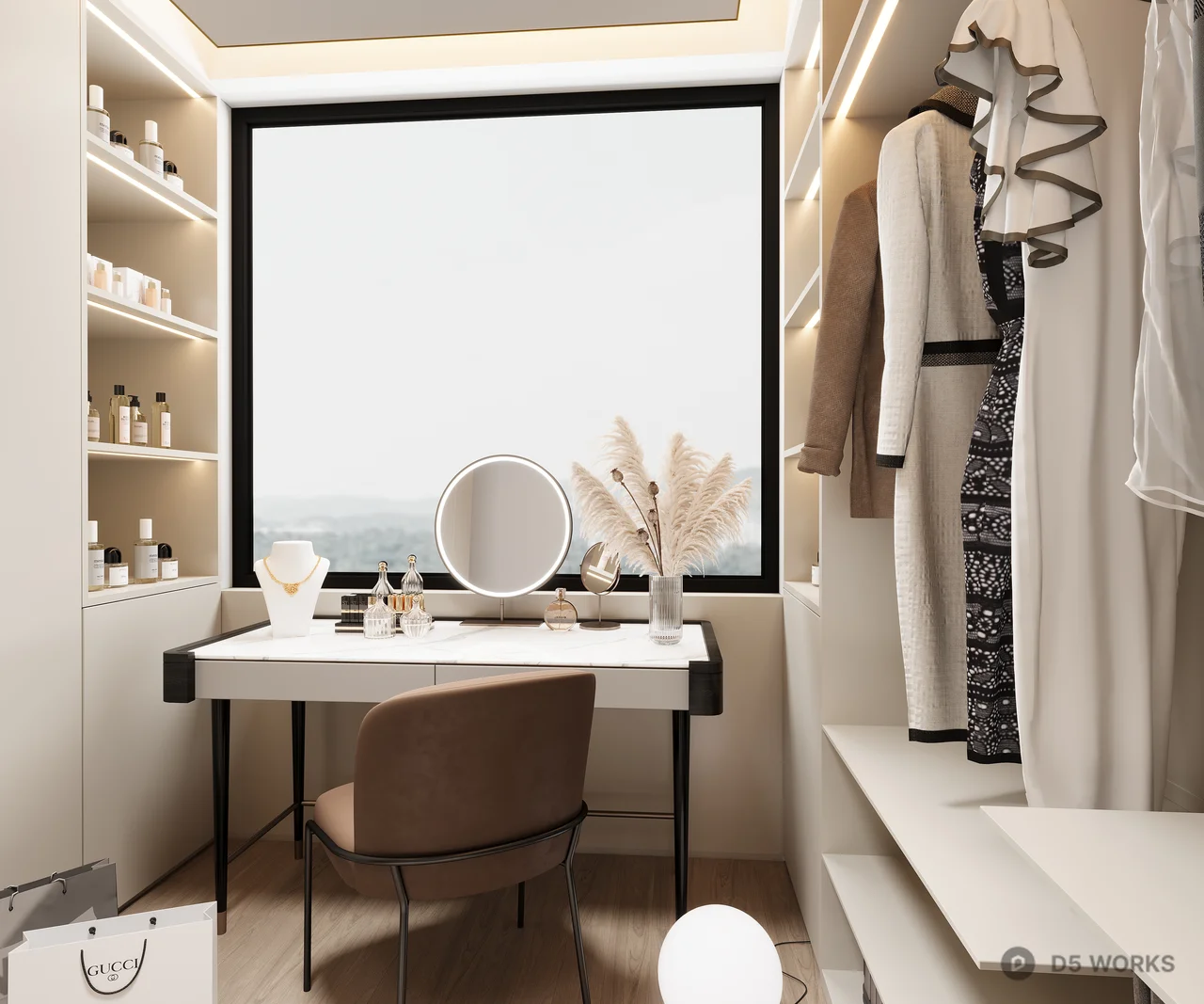 Minimalist Walk-In Closet With Dressing Area 3d model thumbnail 3