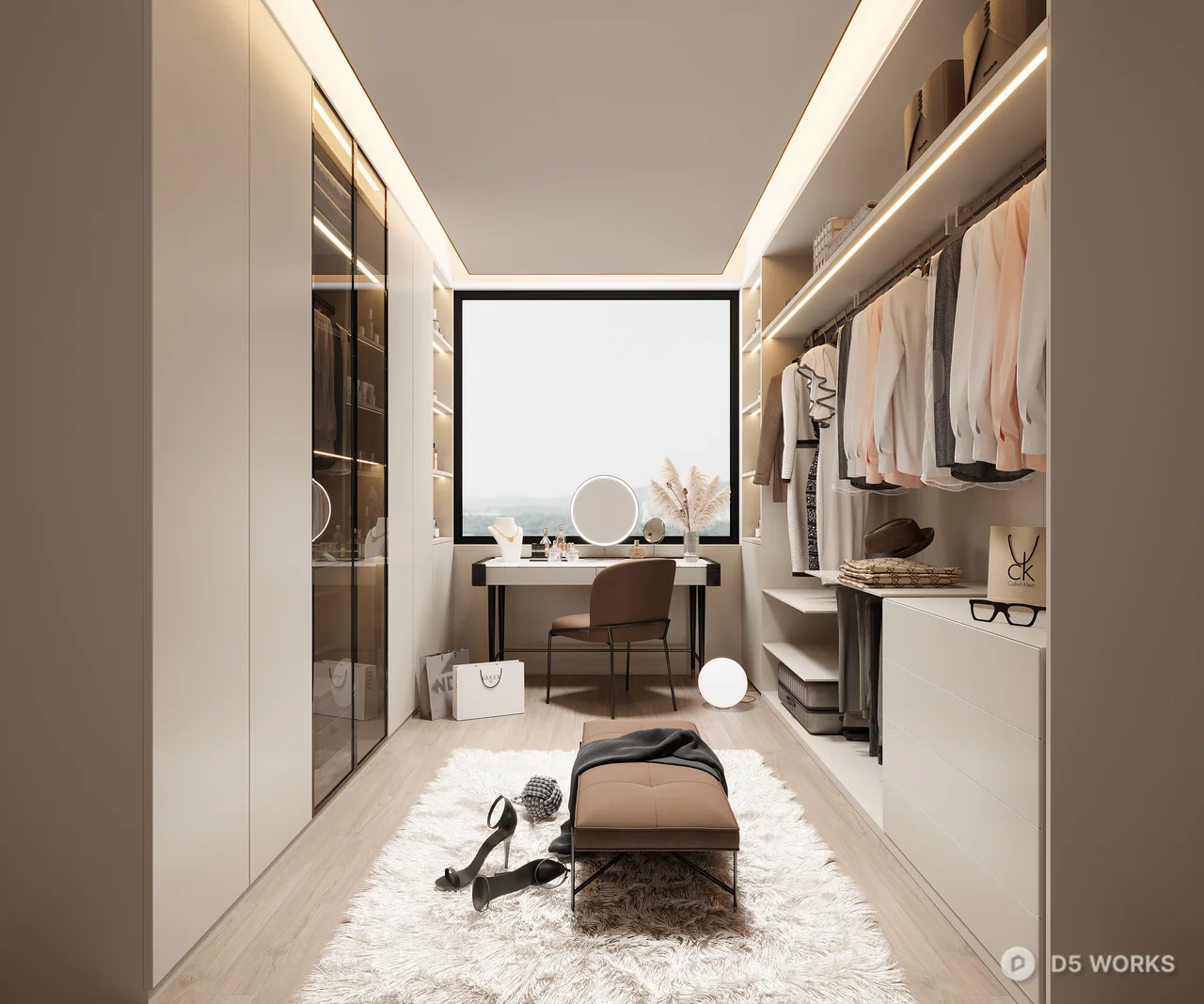 Minimalist Walk-In Closet With Dressing Area 3d model - Image 1
