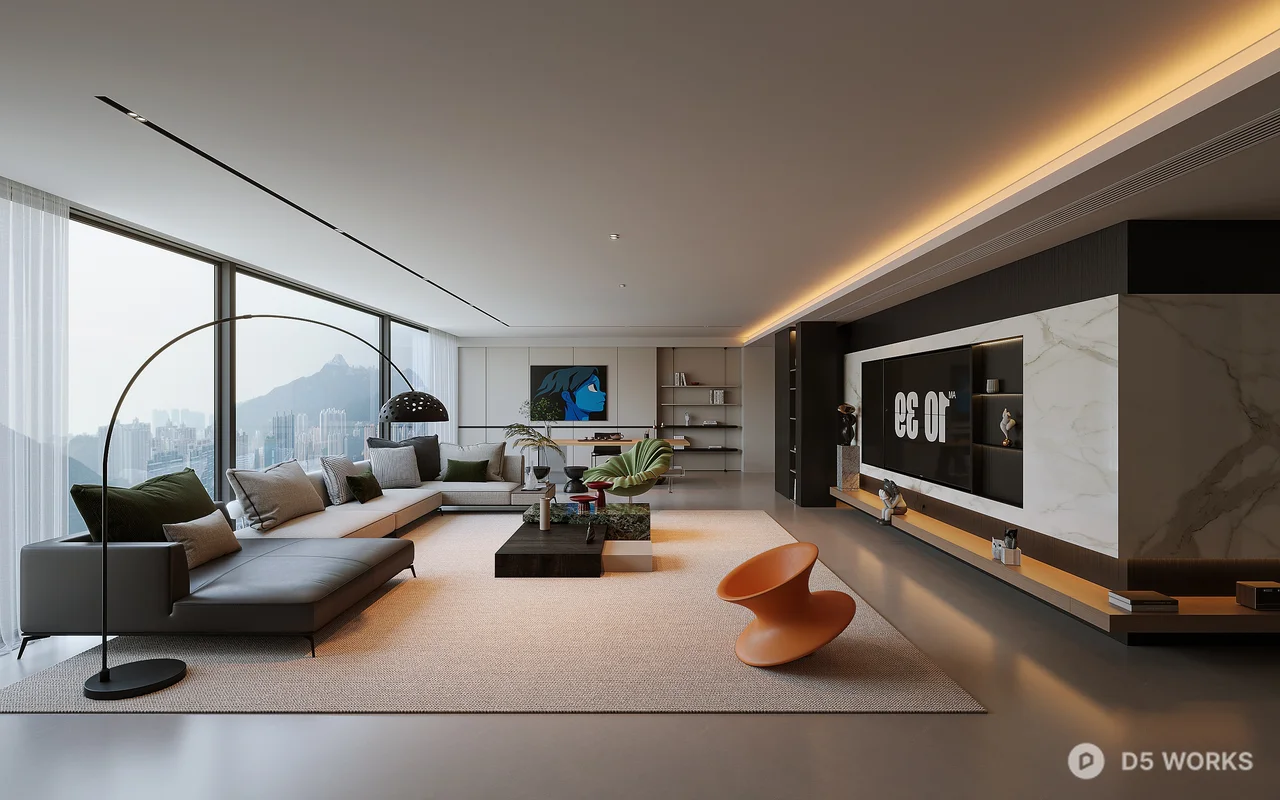 Modern Living Room with Panoramic View 3d model - Image 1