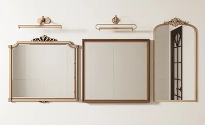 Vintage Carved Metal Framed Wall Mirrors With Sconces 3d model