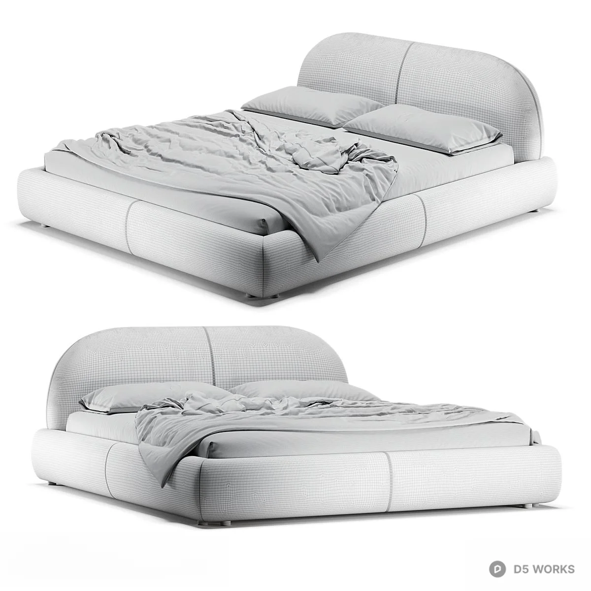 Minimalist Upholstered Double Bed 3d model thumbnail 4