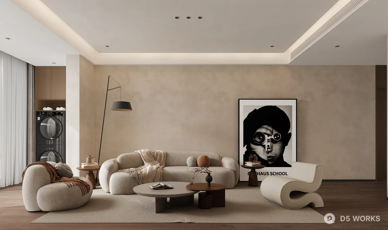 Minimalist Living Room with Artistic Accent 3d model - Image 1