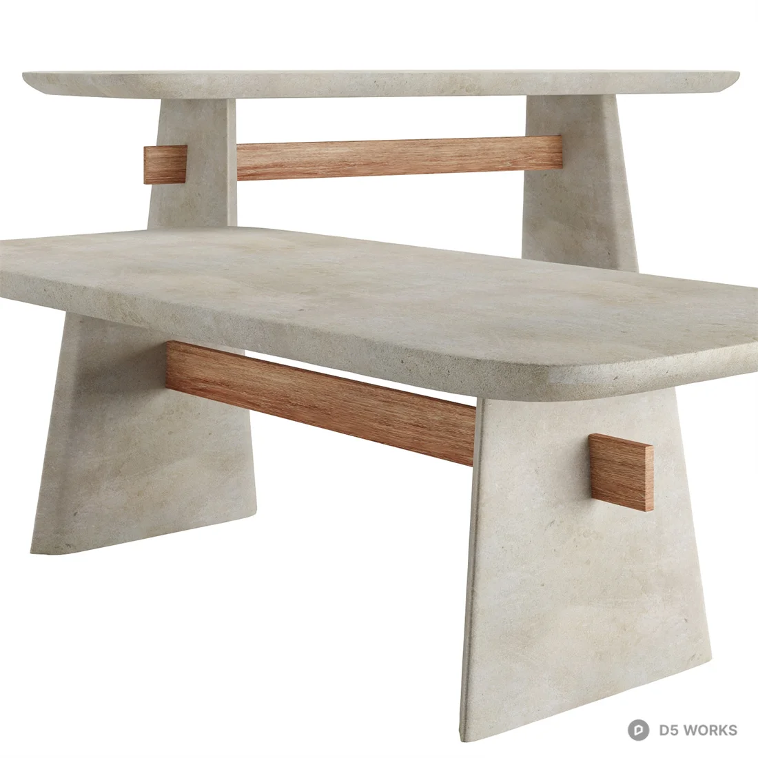 Concrete And Wood Dining Table 3d model - Image 1