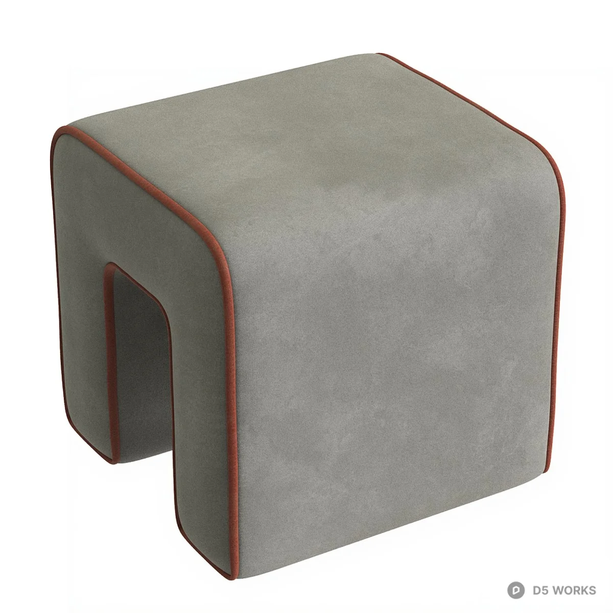 U-Shaped Upholstered Stool With Red Trim 3d model thumbnail 2