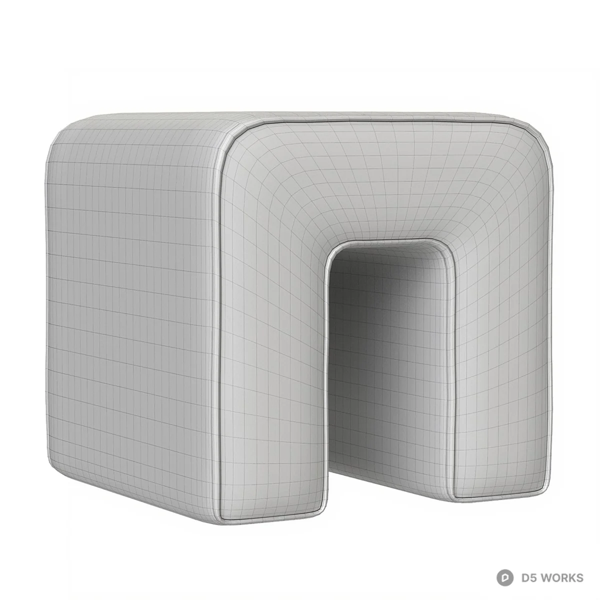 U-Shaped Upholstered Stool With Red Trim 3d model thumbnail 3
