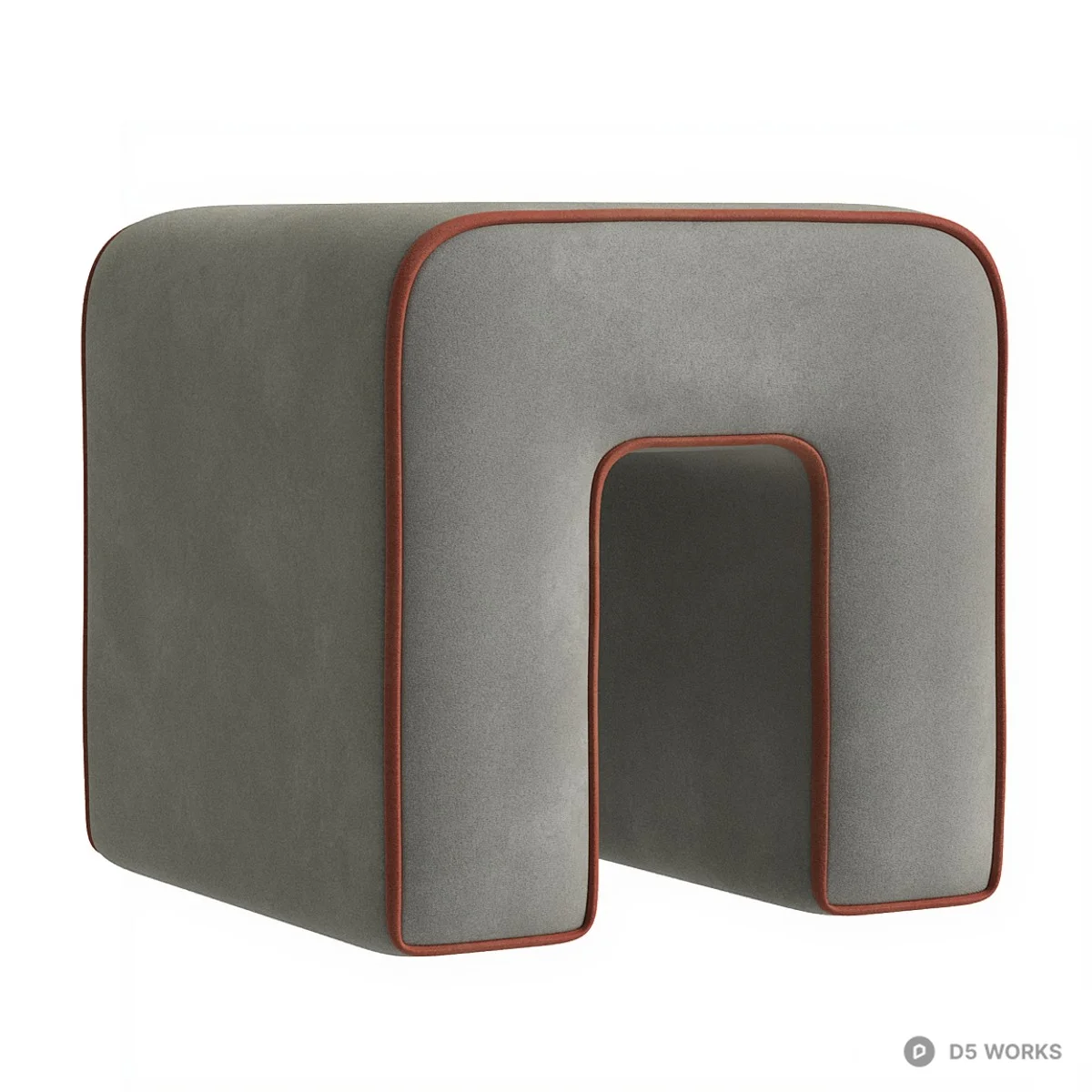 U-Shaped Upholstered Stool With Red Trim 3d model - Image 1