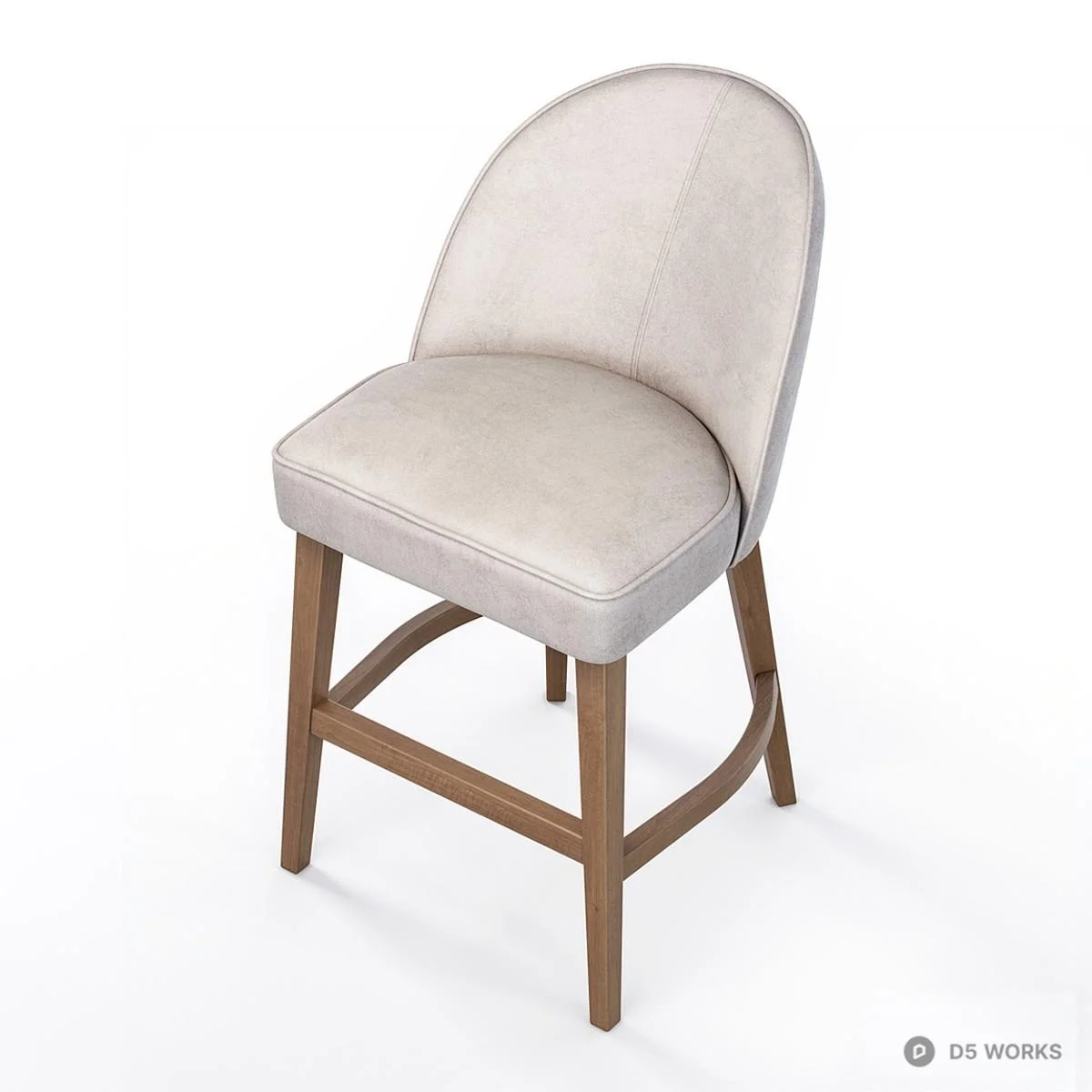 Upholstered Bar Stool With Wooden Legs 3d model thumbnail 2
