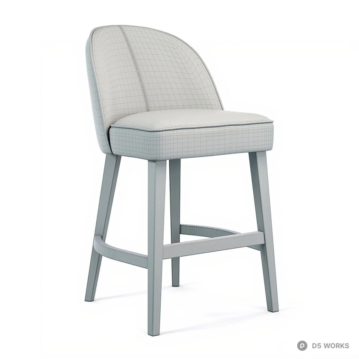 Upholstered Bar Stool With Wooden Legs 3d model thumbnail 5
