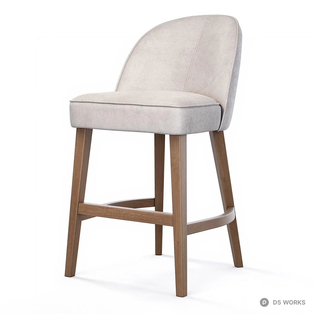 Upholstered Bar Stool With Wooden Legs 3d model thumbnail 3