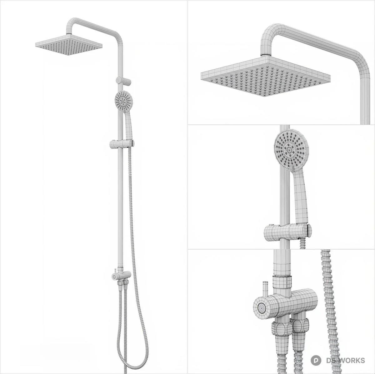 Square Rainfall Shower Set 3d model thumbnail 2