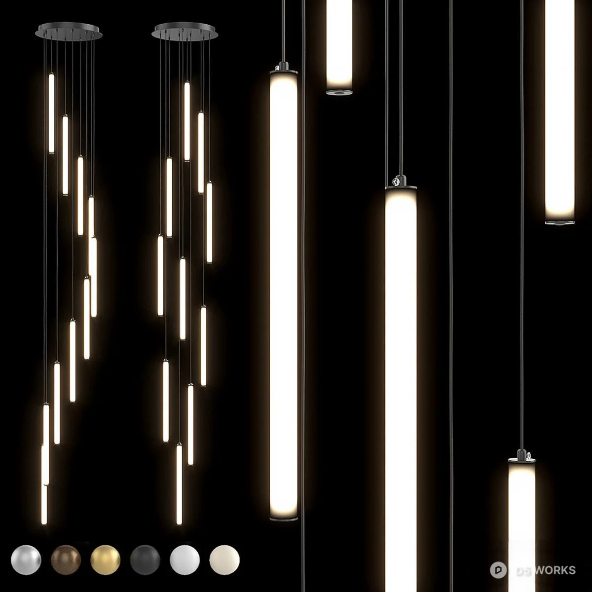 Modern Linear Pendant Light 3d model thumbnail 4