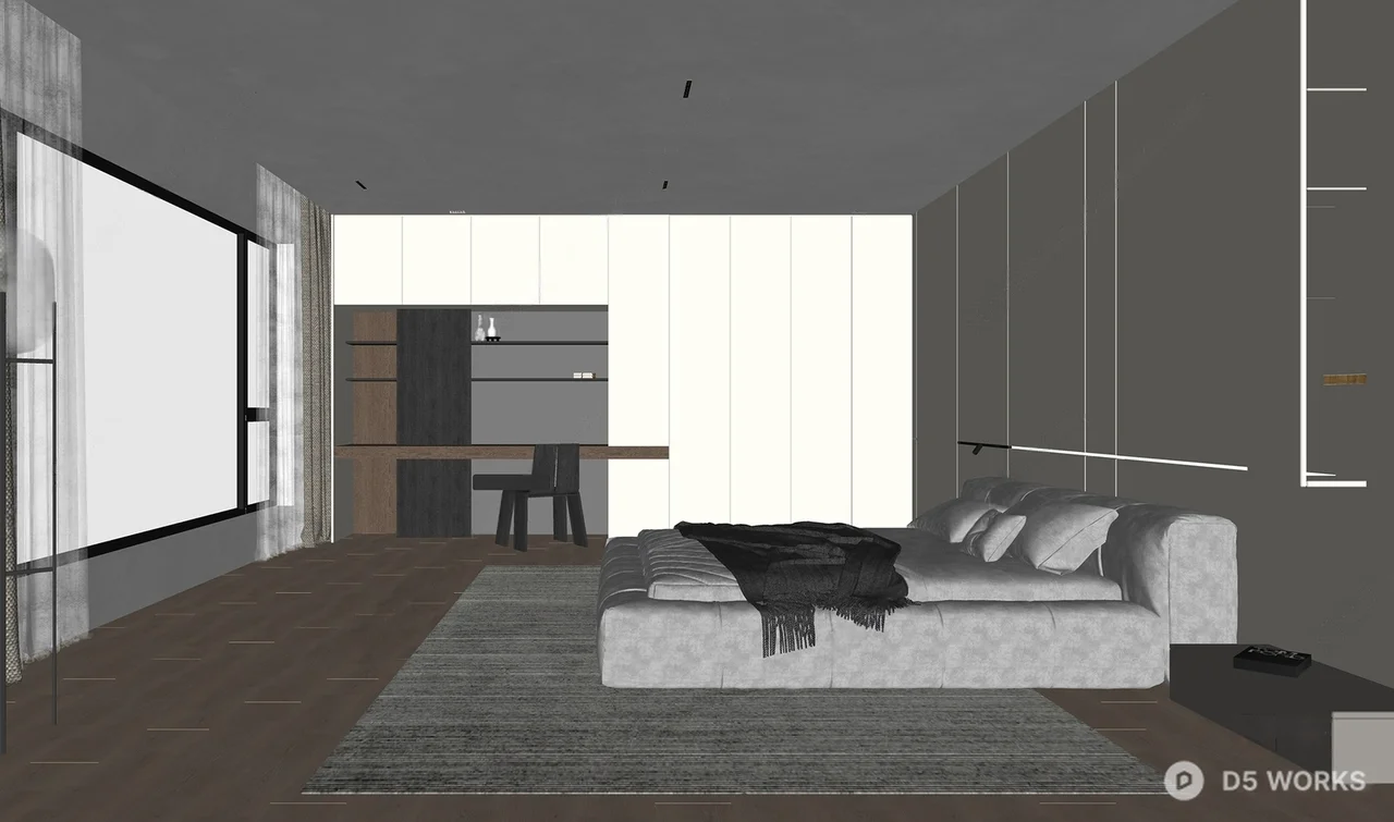 Minimalist Modern Bedroom with Built In Storage 3d model thumbnail 2