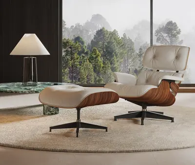 Eames Lounge Chair And Ottoman With Walnut Wood And Leather 3d model