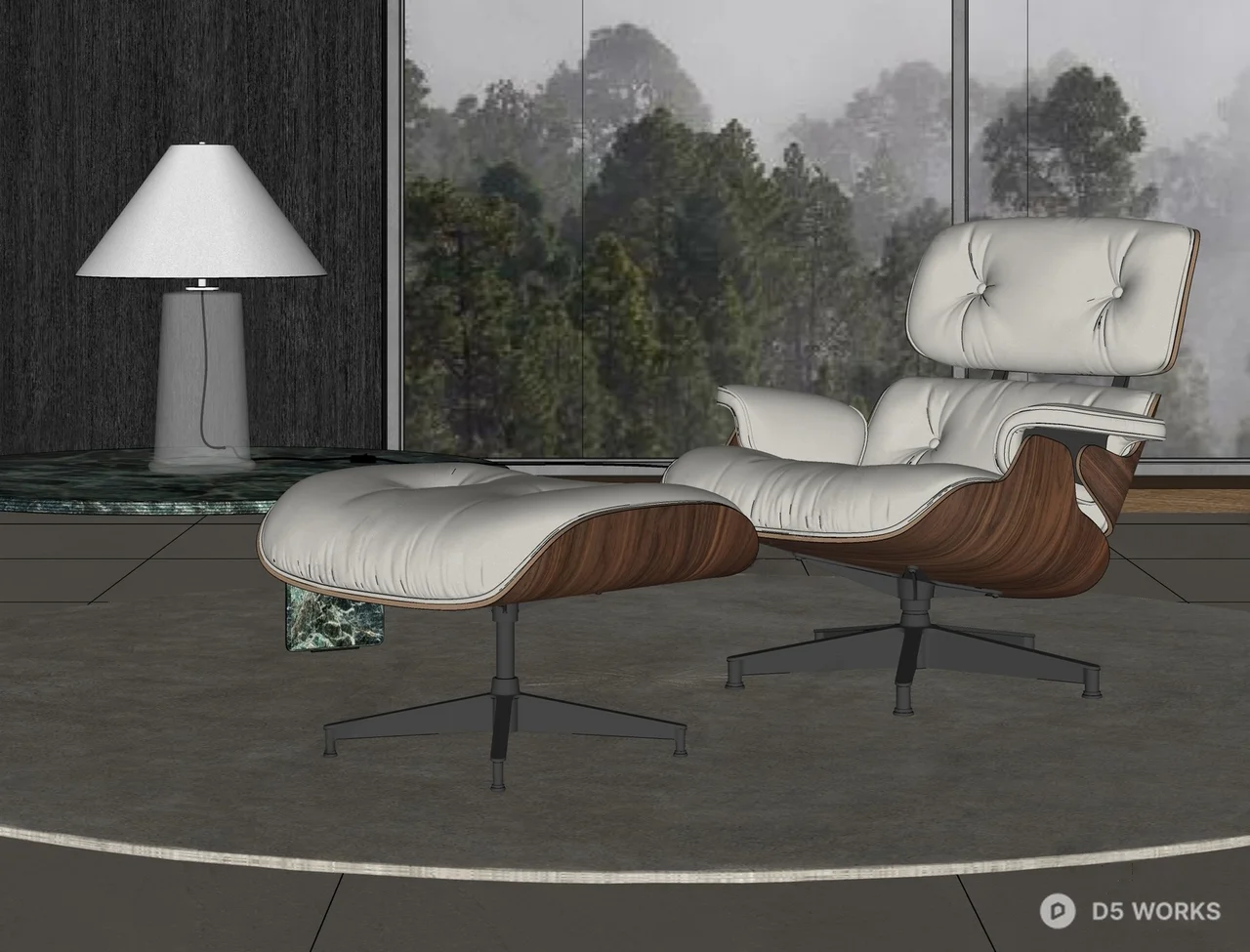 Eames Lounge Chair And Ottoman With Walnut Wood And Leather 3d model thumbnail 2
