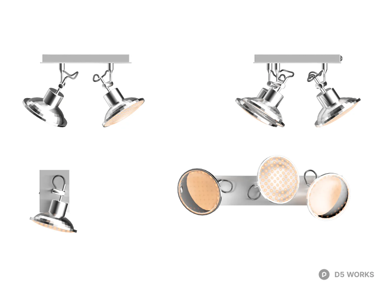 Modern Chrome Spotlights 3d model thumbnail 2