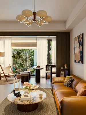 Mid Century Modern Living Room with Leather Sofa 3d model