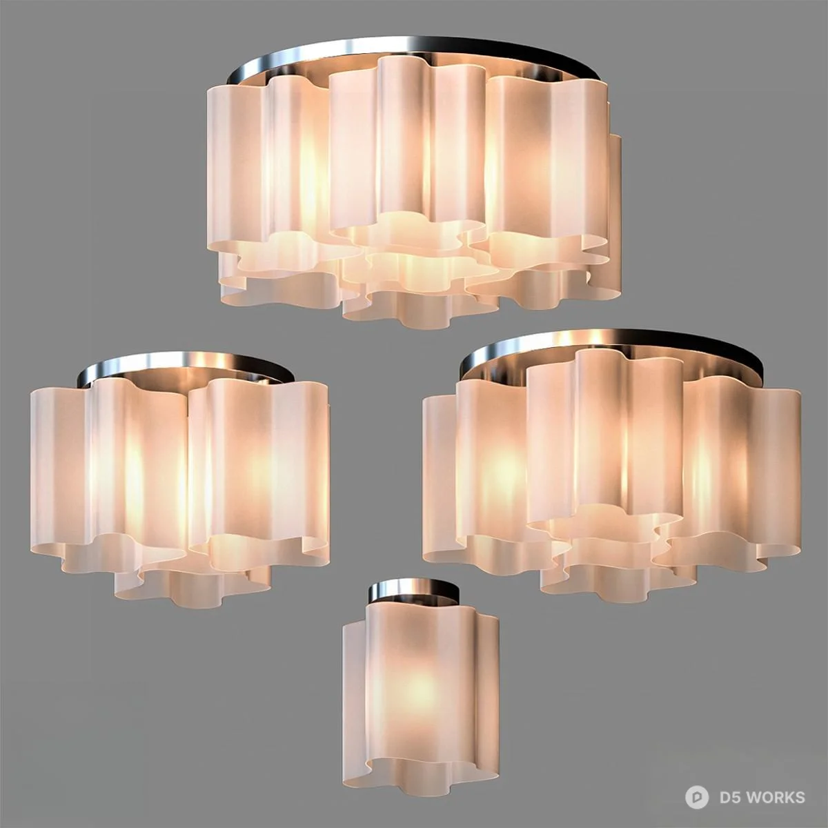 Contemporary Ruffled Glass Ceiling Light 3d model thumbnail 3