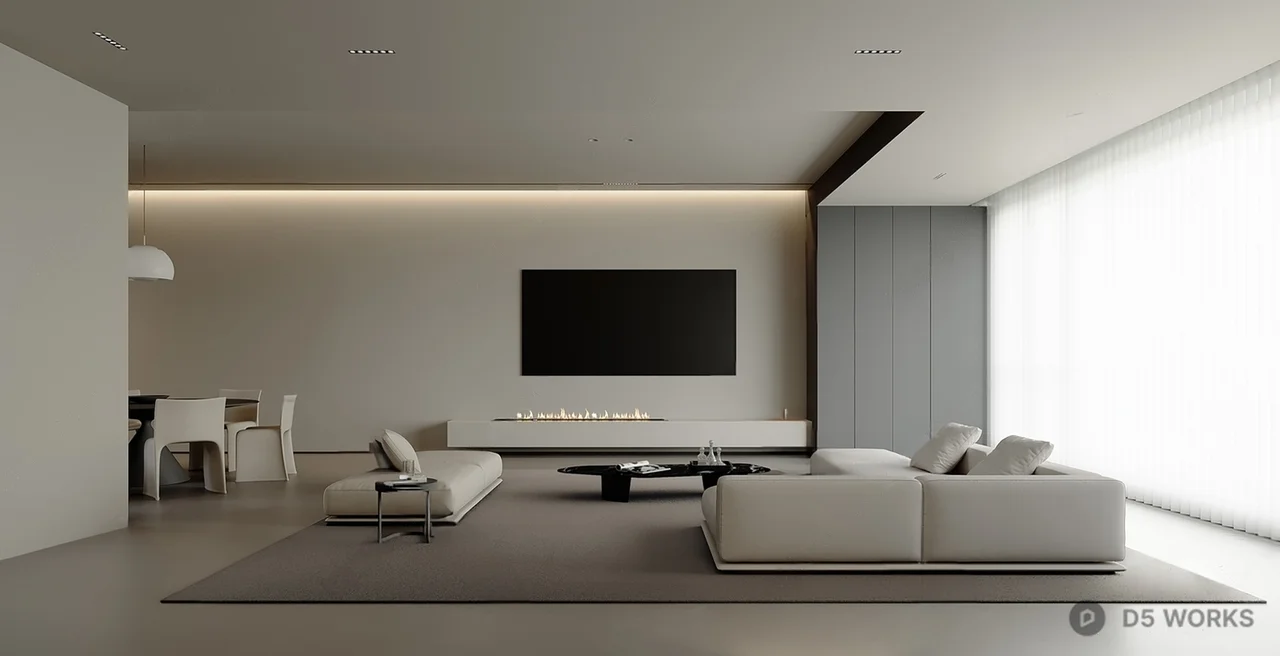Minimalist Living Dining Space with Ambient Lighting 3d model - Image 1