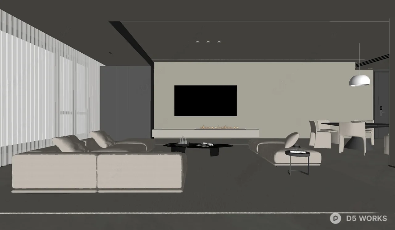 Minimalist Living Dining Space with Ambient Lighting 3d model thumbnail 2
